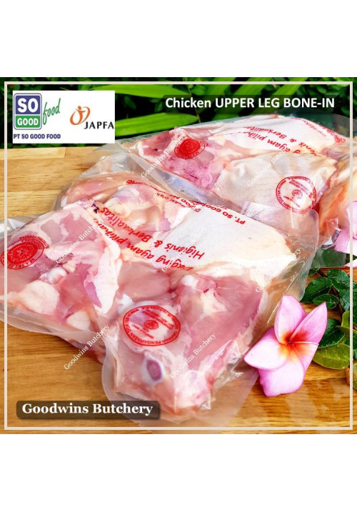 Chicken cuts LEG UPPER THIGH skin-on SoGood - ayam broiler paha atas So Good Food frozen (price/pack 600g 4-5pcs)